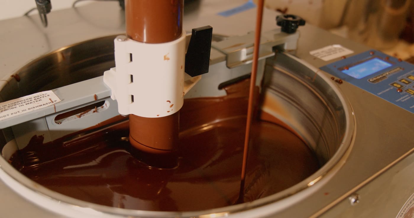 Chocolate production equipment in operation